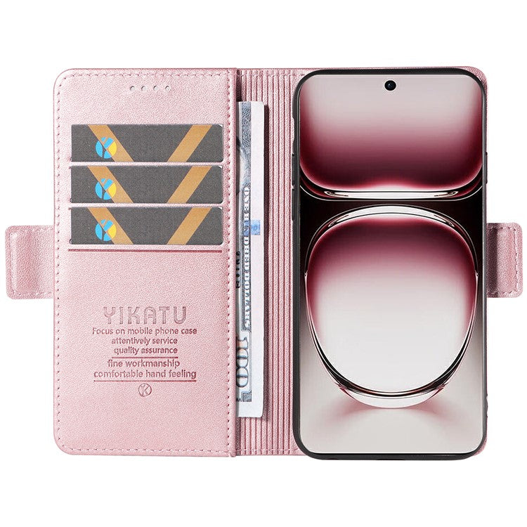 YIKATU YK-003 For Oppo Reno12 Pro 5G (Global) / (China) Case Side Clasps Anti-Drop Leather Phone Cover - Rose Gold