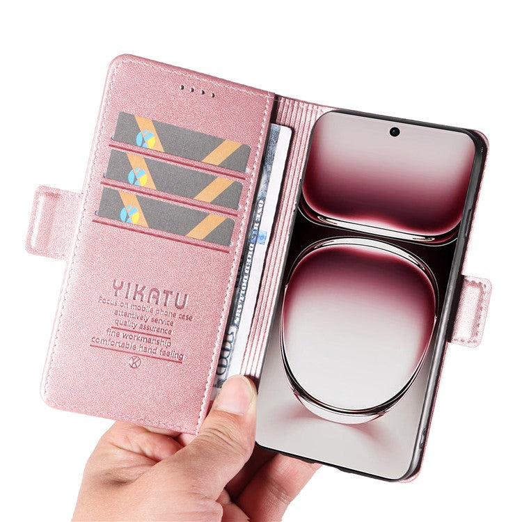 YIKATU YK-003 For Oppo Reno12 Pro 5G (Global) / (China) Case Side Clasps Anti-Drop Leather Phone Cover - Rose Gold
