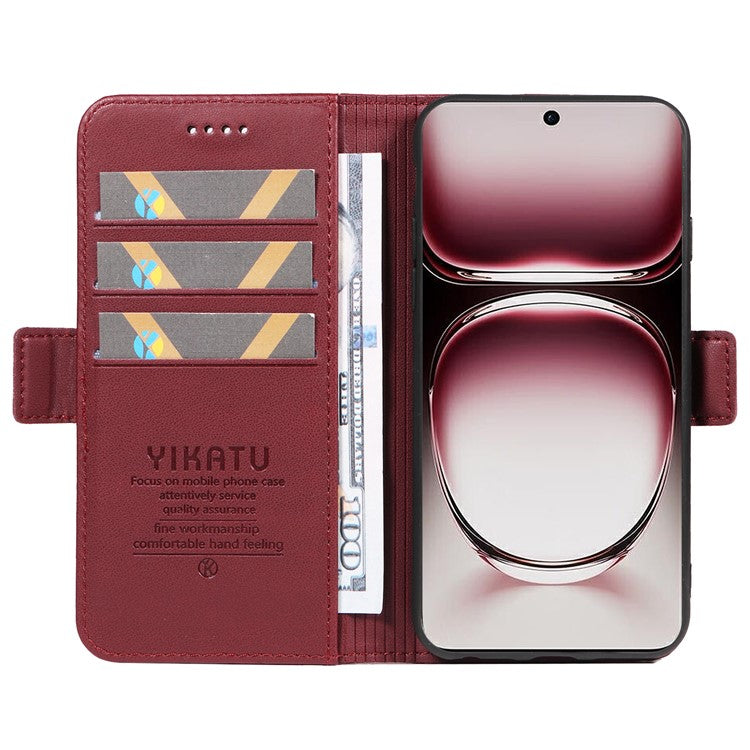 YIKATU YK-003 For Oppo Reno12 Pro 5G (Global) / (China) Case Side Clasps Anti-drop Leather Phone Cover - Wine Red