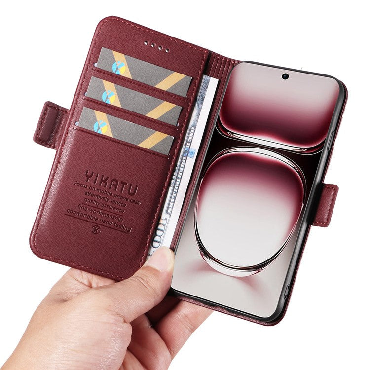 YIKATU YK-003 For Oppo Reno12 Pro 5G (Global) / (China) Case Side Clasps Anti-drop Leather Phone Cover - Wine Red