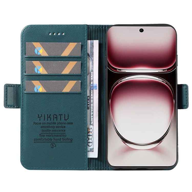 YIKATU YK-003 For Oppo Reno12 Pro 5G (Global) / (China) Case Side Clasps Anti-drop Leather Phone Cover - Green
