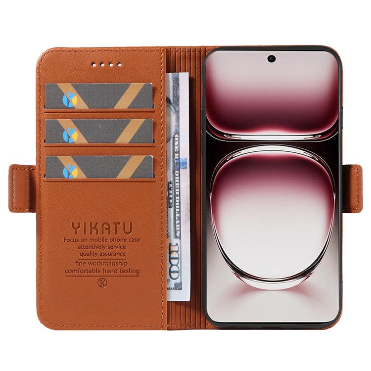YIKATU YK-003 For Oppo Reno12 Pro 5G (Global) / (China) Case Side Clasps Anti-drop Leather Phone Cover - Brown