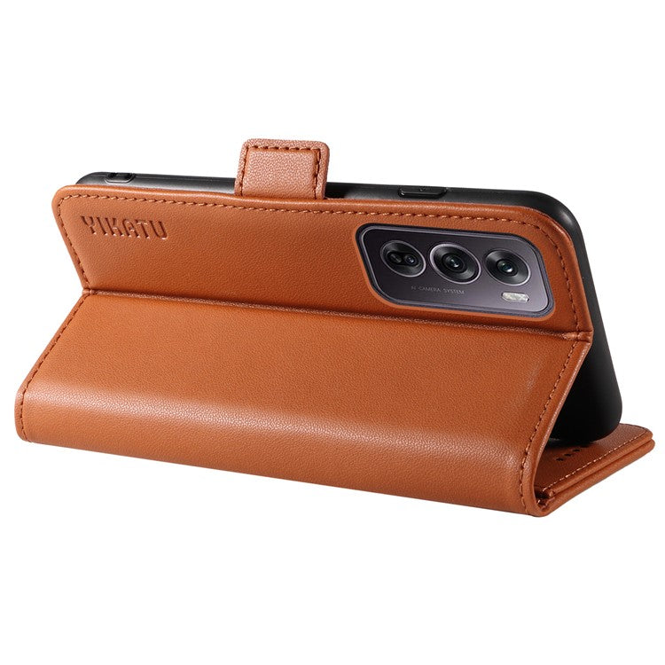 YIKATU YK-003 For Oppo Reno12 Pro 5G (Global) / (China) Case Side Clasps Anti-drop Leather Phone Cover - Brown