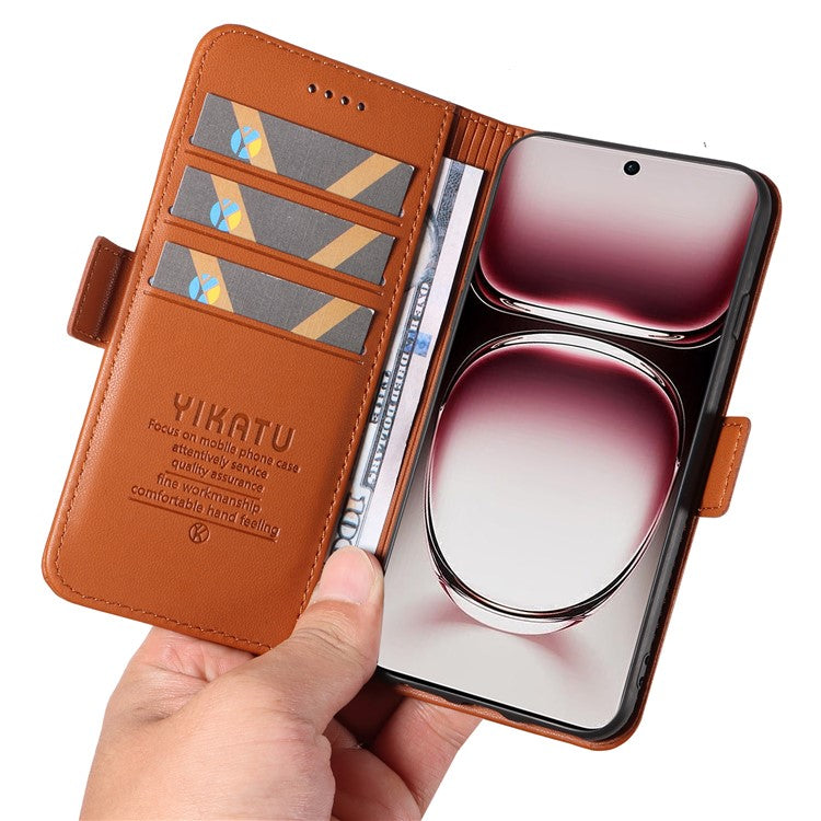 YIKATU YK-003 For Oppo Reno12 Pro 5G (Global) / (China) Case Side Clasps Anti-drop Leather Phone Cover - Brown