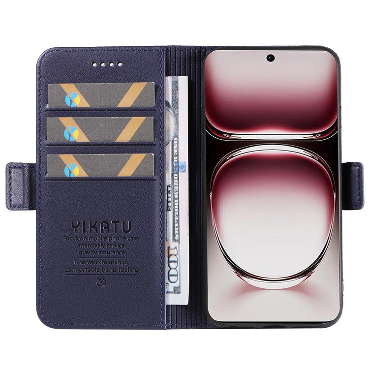 YIKATU YK-003 For Oppo Reno12 Pro 5G (Global) / (China) Case Side Clasps Anti-drop Leather Phone Cover - Navy Blue