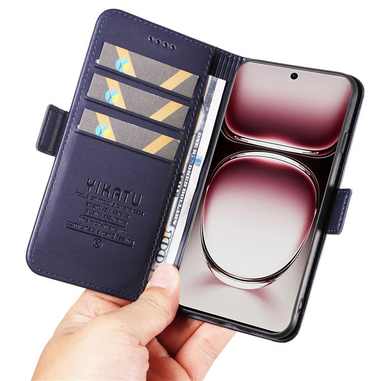 YIKATU YK-003 For Oppo Reno12 Pro 5G (Global) / (China) Case Side Clasps Anti-drop Leather Phone Cover - Navy Blue