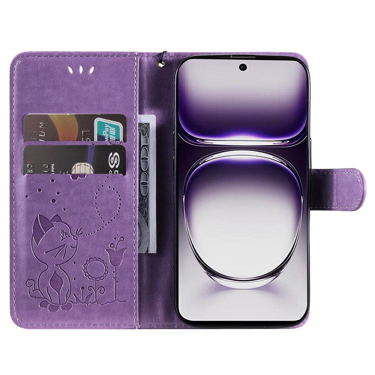 KT Imprinting Flower Series-4 For Oppo Reno12 5G (Global) Phone Case Imprinted Anti-drop Leather Stand Cover - Light Purple