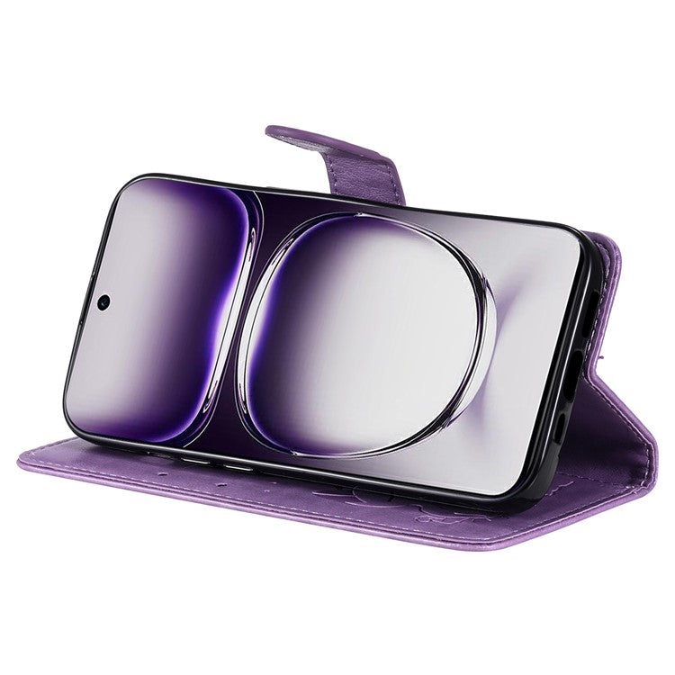 KT Imprinting Flower Series-4 For Oppo Reno12 5G (Global) Phone Case Imprinted Anti-drop Leather Stand Cover - Light Purple