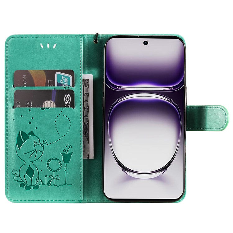 KT Imprinting Flower Series-4 For Oppo Reno12 5G (Global) Phone Case Imprinted Anti-drop Leather Stand Cover - Green