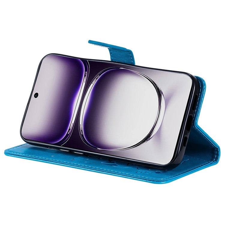 KT Imprinting Flower Series-4 For Oppo Reno12 5G (Global) Phone Case Imprinted Anti-drop Leather Stand Cover - Blue