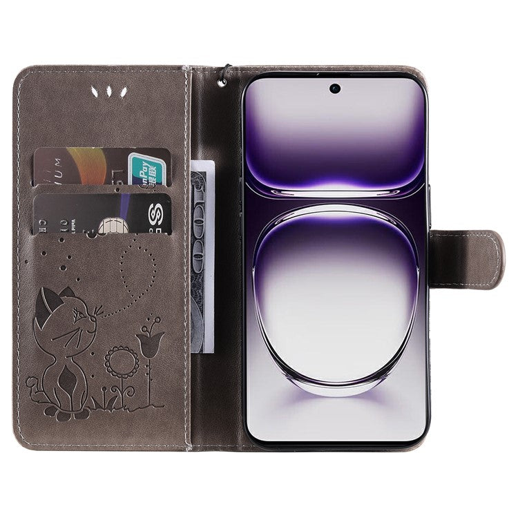 KT Imprinting Flower Series-4 For Oppo Reno12 5G (Global) Phone Case Imprinted Anti-drop Leather Stand Cover - Grey