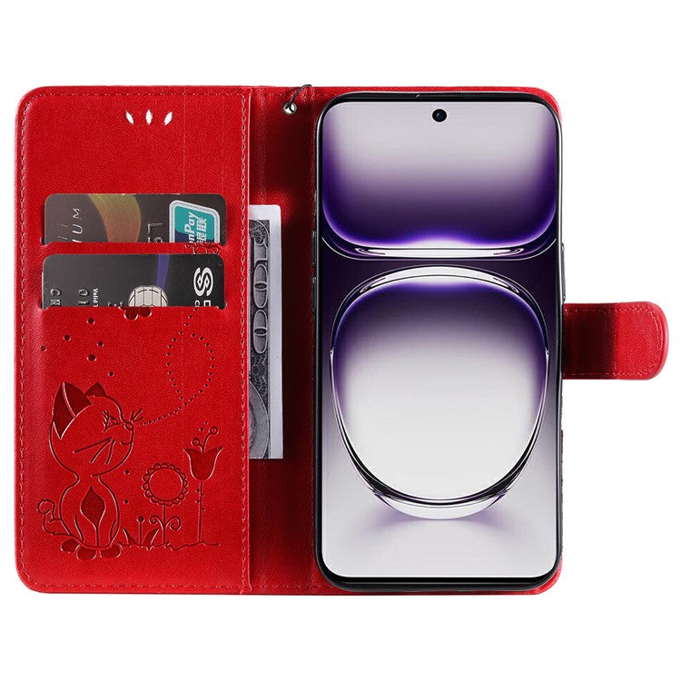 KT Imprinting Flower Series-4 For Oppo Reno12 5G (Global) Phone Case Imprinted Anti-drop Leather Stand Cover - Red