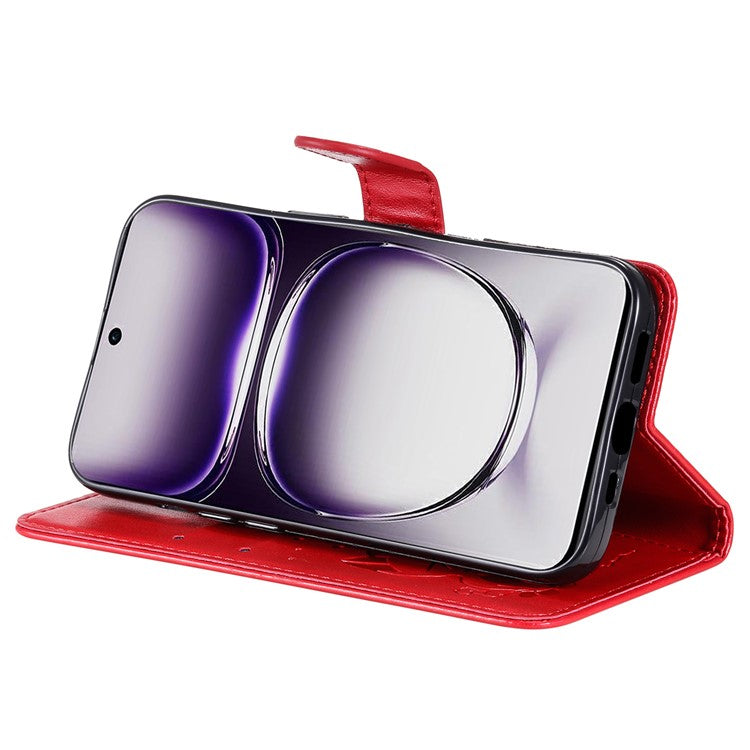 KT Imprinting Flower Series-4 For Oppo Reno12 5G (Global) Phone Case Imprinted Anti-drop Leather Stand Cover - Red