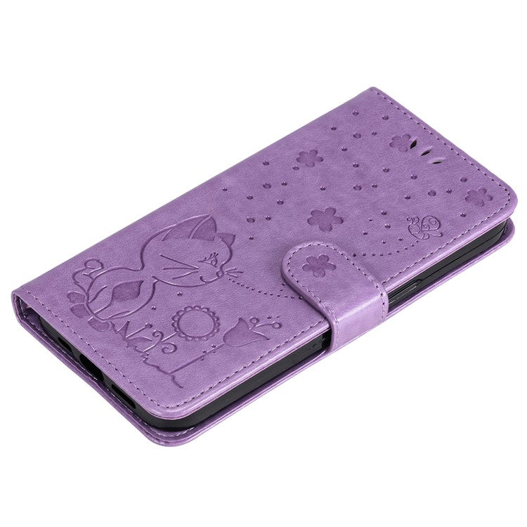 KT Imprinting Flower Series-4 For Oppo Reno12 Pro 5G (Global) / (China) Phone Case Cat Pattern Leather Wallet Cover - Light Purple