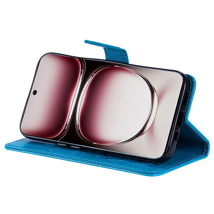 KT Imprinting Flower Series-4 For Oppo Reno12 Pro 5G (Global) / (China) Phone Case Cat Pattern Leather Wallet Cover - Blue