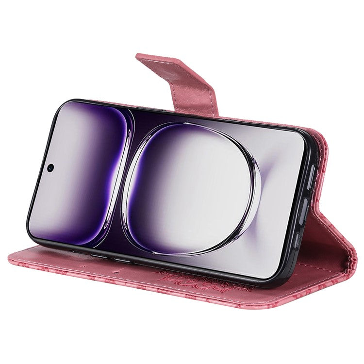 KT Imprinting Flower Series-1 For Oppo Reno12 5G (Global) Case Sunflower Pattern Leather Wallet Phone Cover - Pink