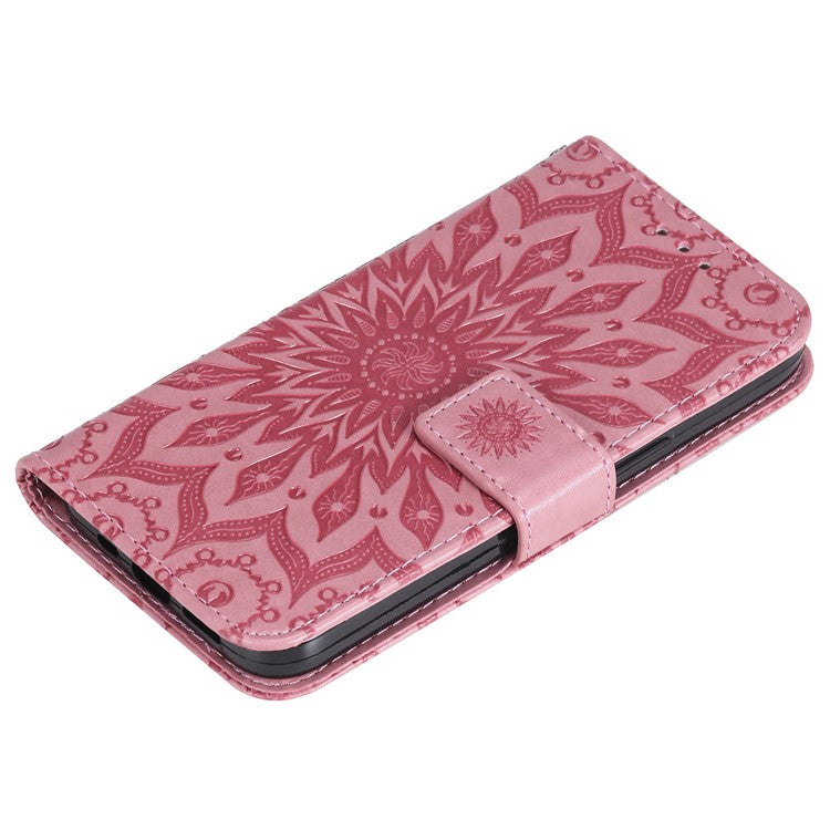 KT Imprinting Flower Series-1 For Oppo Reno12 5G (Global) Case Sunflower Pattern Leather Wallet Phone Cover - Pink