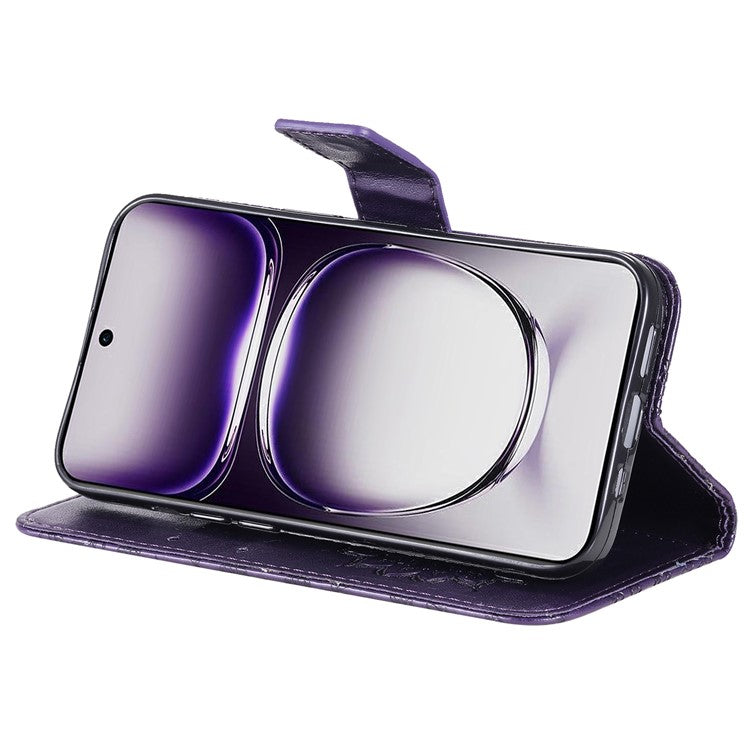 KT Imprinting Flower Series-1 For Oppo Reno12 5G (Global) Case Sunflower Pattern Leather Wallet Phone Cover - Purple