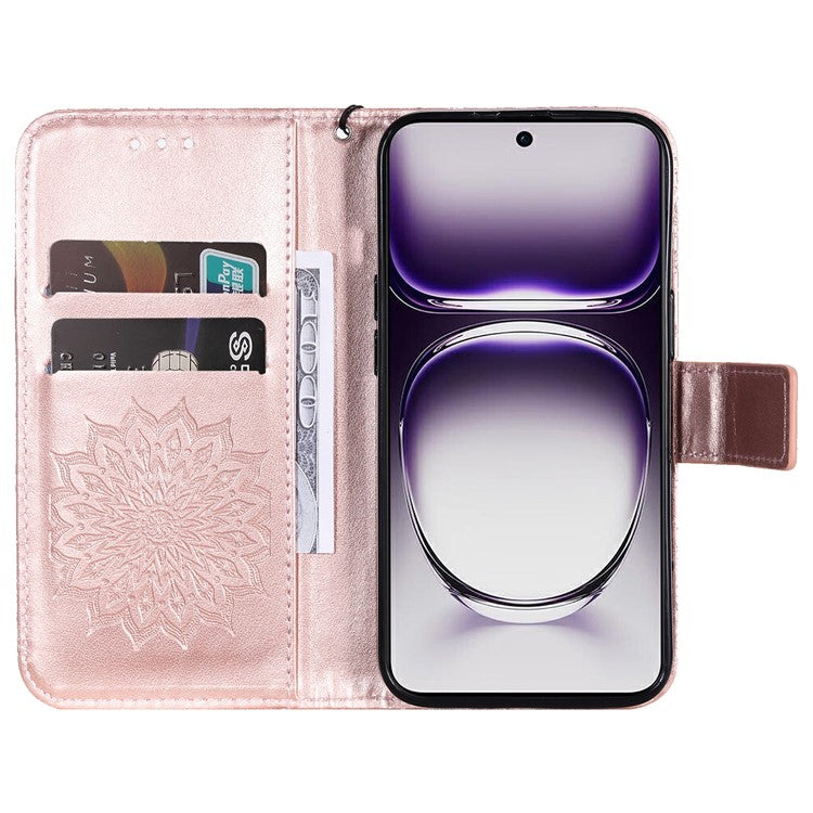 KT Imprinting Flower Series-1 For Oppo Reno12 5G (Global) Case Sunflower Pattern Leather Wallet Phone Cover - Rose Gold