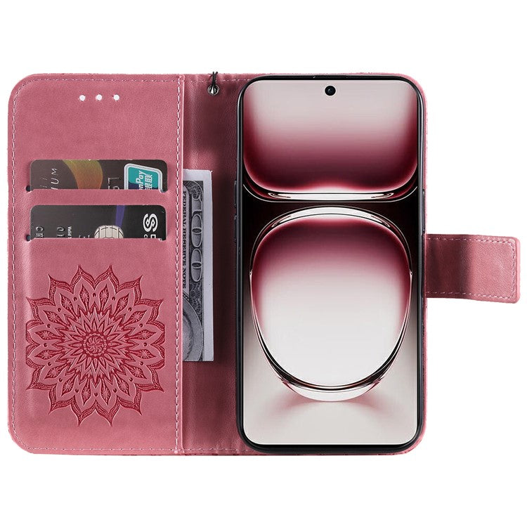 KT Imprinting Flower Series-1 For Oppo Reno12 Pro 5G (Global) / (China) Case Leather Wallet Drop-Proof Phone Cover - Pink