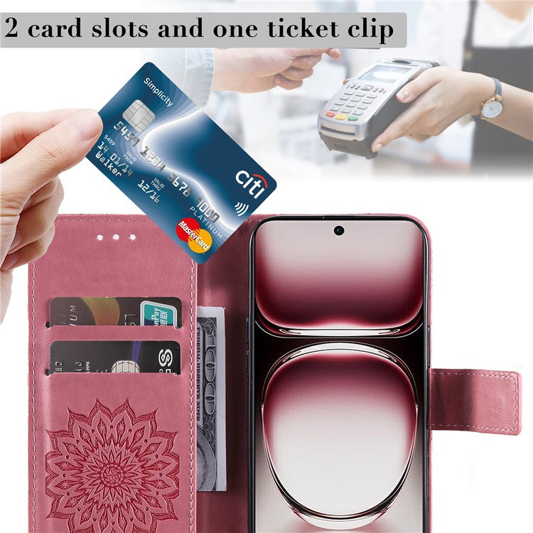 KT Imprinting Flower Series-1 For Oppo Reno12 Pro 5G (Global) / (China) Case Leather Wallet Drop-Proof Phone Cover - Pink