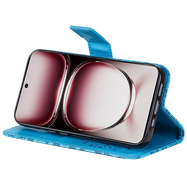 KT Imprinting Flower Series-1 For Oppo Reno12 Pro 5G (Global) / (China) Case Leather Wallet Drop-proof Phone Cover - Blue