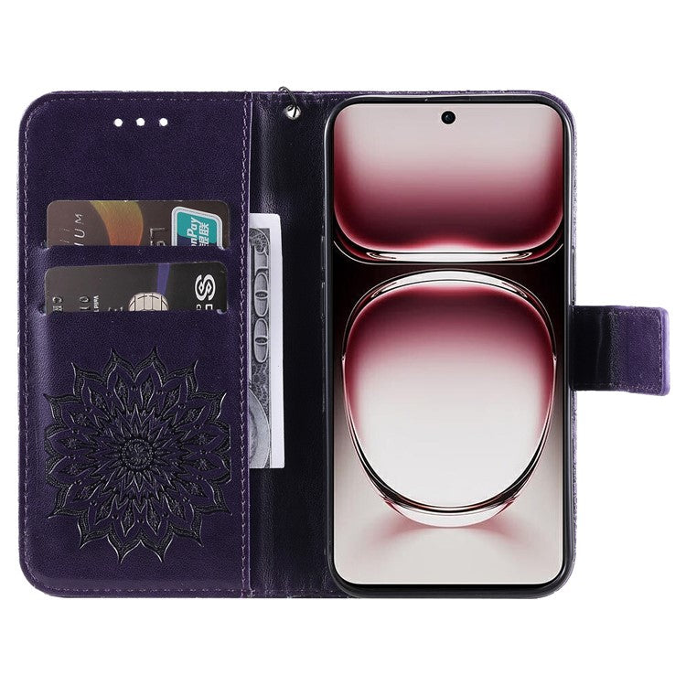 KT Imprinting Flower Series-1 For Oppo Reno12 Pro 5G (Global) / (China) Case Leather Wallet Drop-proof Phone Cover - Purple