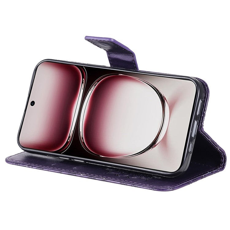 KT Imprinting Flower Series-1 For Oppo Reno12 Pro 5G (Global) / (China) Case Leather Wallet Drop-proof Phone Cover - Purple