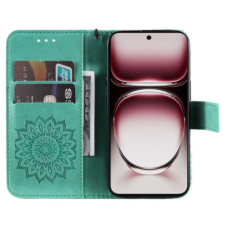 KT Imprinting Flower Series-1 For Oppo Reno12 Pro 5G (Global) / (China) Case Leather Wallet Drop-proof Phone Cover - Green