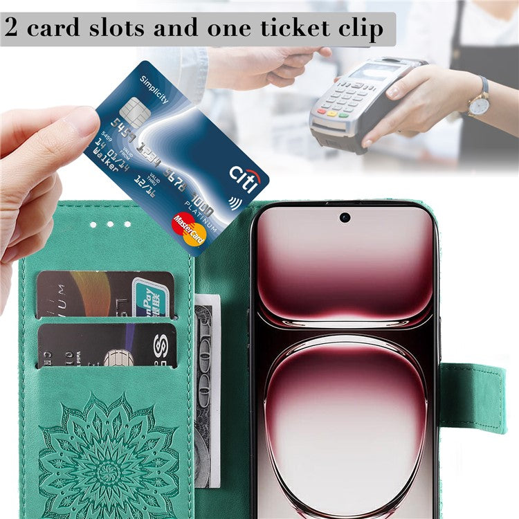 KT Imprinting Flower Series-1 For Oppo Reno12 Pro 5G (Global) / (China) Case Leather Wallet Drop-proof Phone Cover - Green