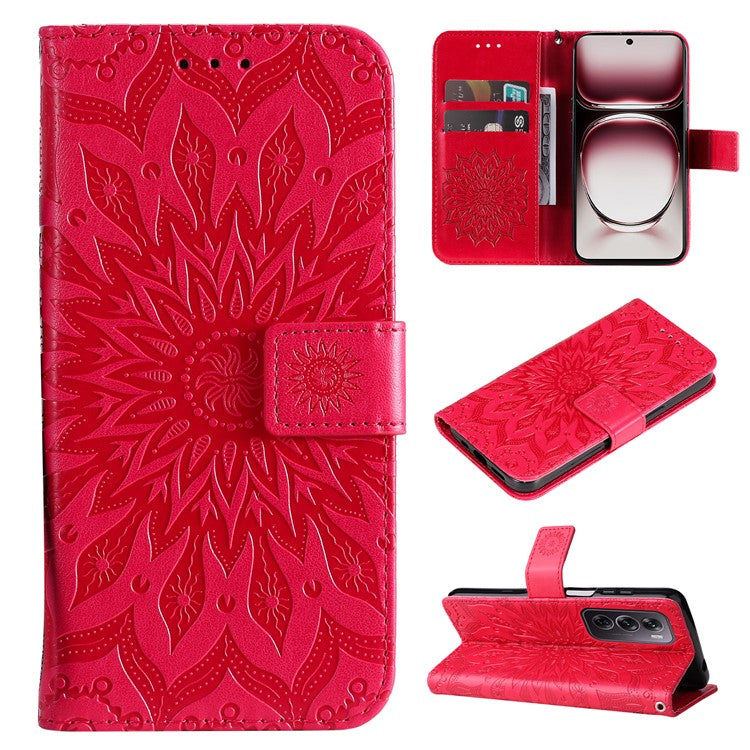 KT Imprinting Flower Series-1 For Oppo Reno12 Pro 5G (Global) / (China) Case Leather Wallet Drop-proof Phone Cover - Red