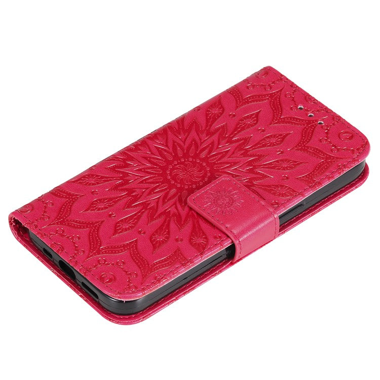 KT Imprinting Flower Series-1 For Oppo Reno12 Pro 5G (Global) / (China) Case Leather Wallet Drop-proof Phone Cover - Red