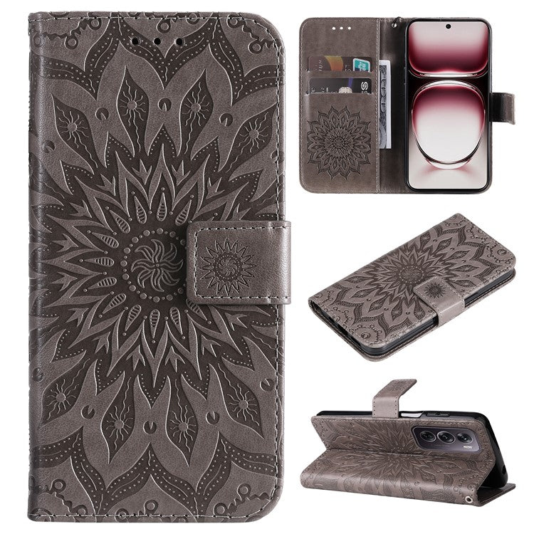 KT Imprinting Flower Series-1 For Oppo Reno12 Pro 5G (Global) / (China) Case Leather Wallet Drop-proof Phone Cover - Grey