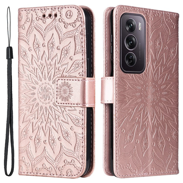 KT Imprinting Flower Series-1 For Oppo Reno12 Pro 5G (Global) / (China) Case Leather Wallet Drop-proof Phone Cover - Rose Gold