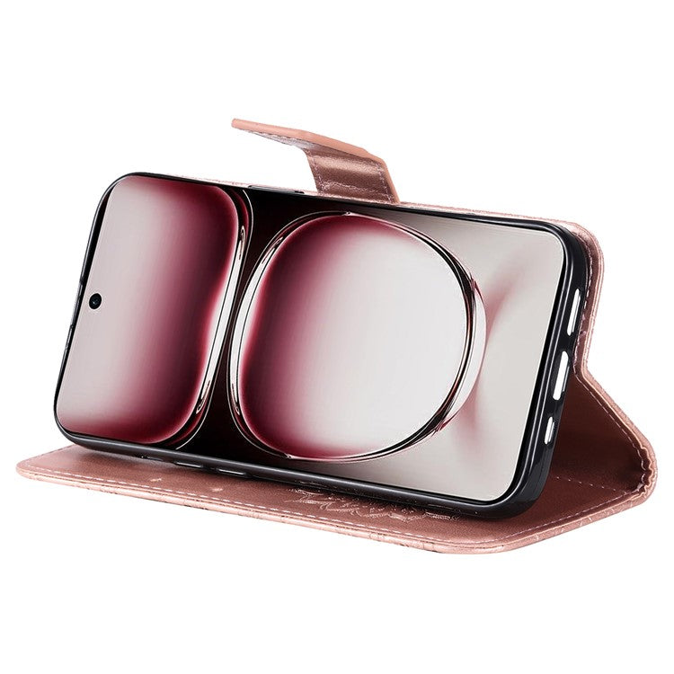 KT Imprinting Flower Series-1 For Oppo Reno12 Pro 5G (Global) / (China) Case Leather Wallet Drop-proof Phone Cover - Rose Gold