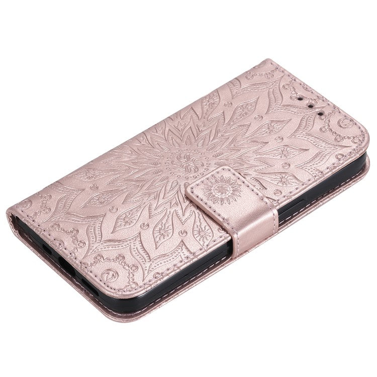 KT Imprinting Flower Series-1 For Oppo Reno12 Pro 5G (Global) / (China) Case Leather Wallet Drop-proof Phone Cover - Rose Gold