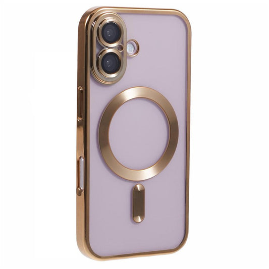 For iPhone 16 Plus Magnetic Case Electroplating Frame TPU Phone Cover with Lens Film - Gold