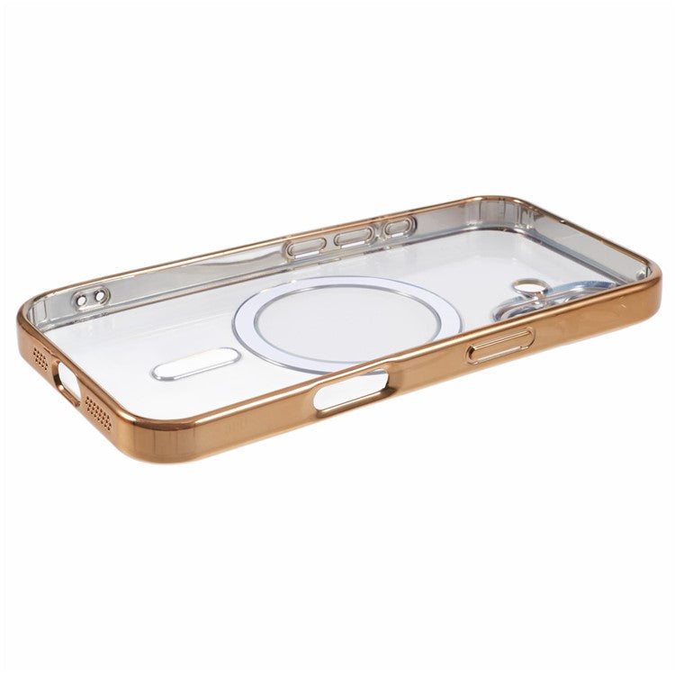 For iPhone 16 Plus Magnetic Case Electroplating Frame TPU Phone Cover with Lens Film - Gold
