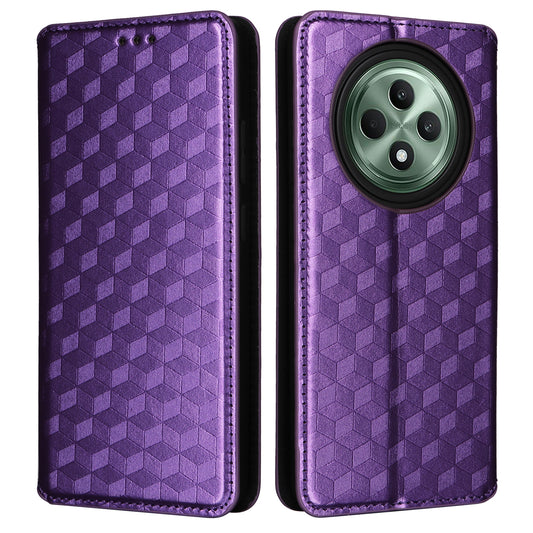 For Oppo Reno12 F 5G / Oppo F27 5G Case Leather Wallet Phone Cover Rhombus Imprinted - Purple