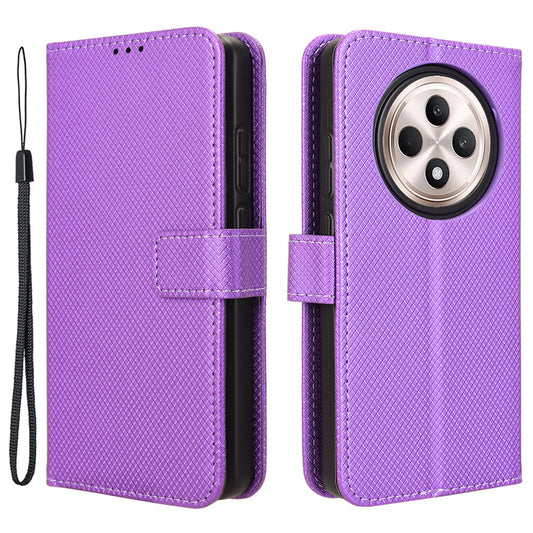 For Oppo Reno12 F 5G / Oppo F27 5G Case PU Leather Diamond Texture Protective Phone Cover - Purple