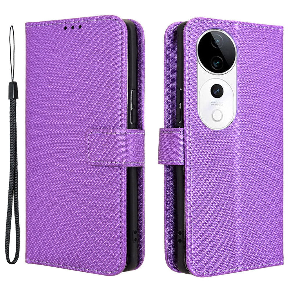 For vivo S19 Pro 5G  /  V40 5G Case PU Leather Diamond Texture Protective Phone Cover - Purple