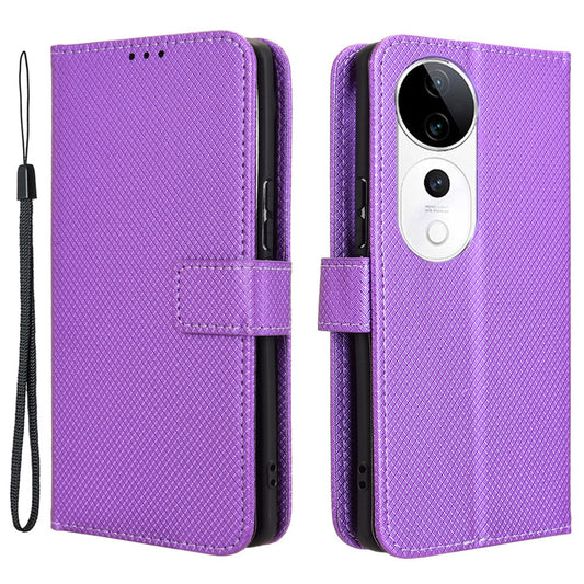 For vivo S19 Pro 5G  /  V40 5G Case PU Leather Diamond Texture Protective Phone Cover - Purple