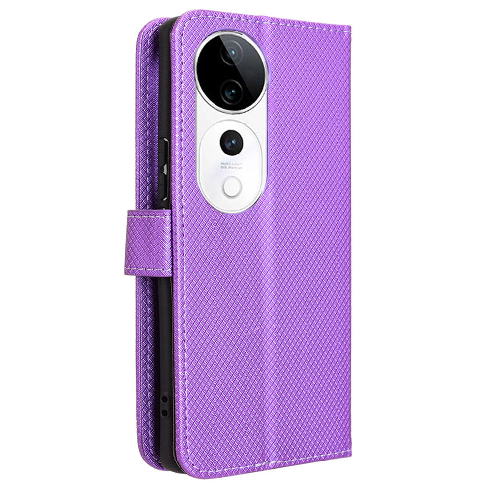 For vivo S19 Pro 5G  /  V40 5G Case PU Leather Diamond Texture Protective Phone Cover - Purple