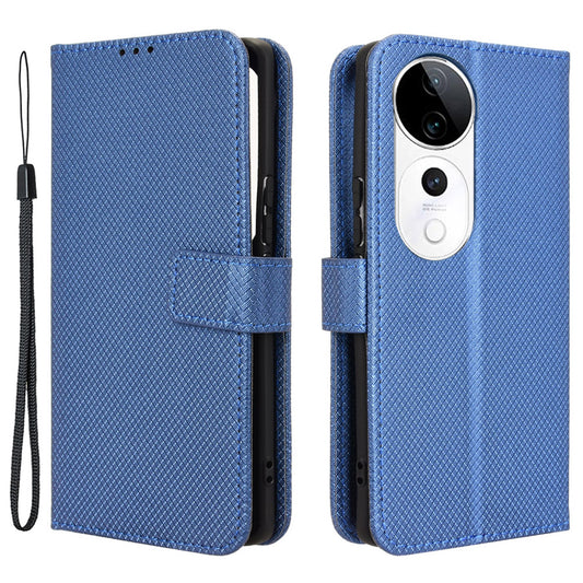 For vivo S19 Pro 5G  /  V40 5G Case PU Leather Diamond Texture Protective Phone Cover - Blue