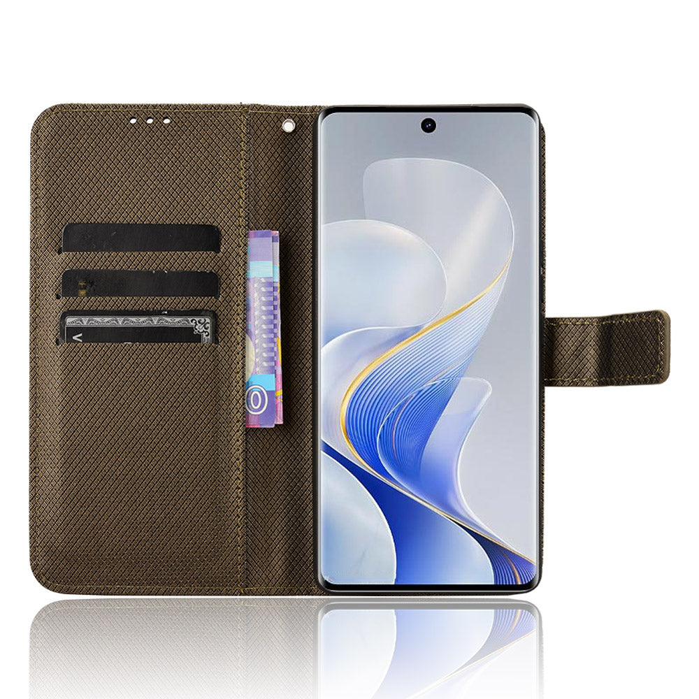 For vivo S19 Pro 5G  /  V40 5G Case PU Leather Diamond Texture Protective Phone Cover - Brown
