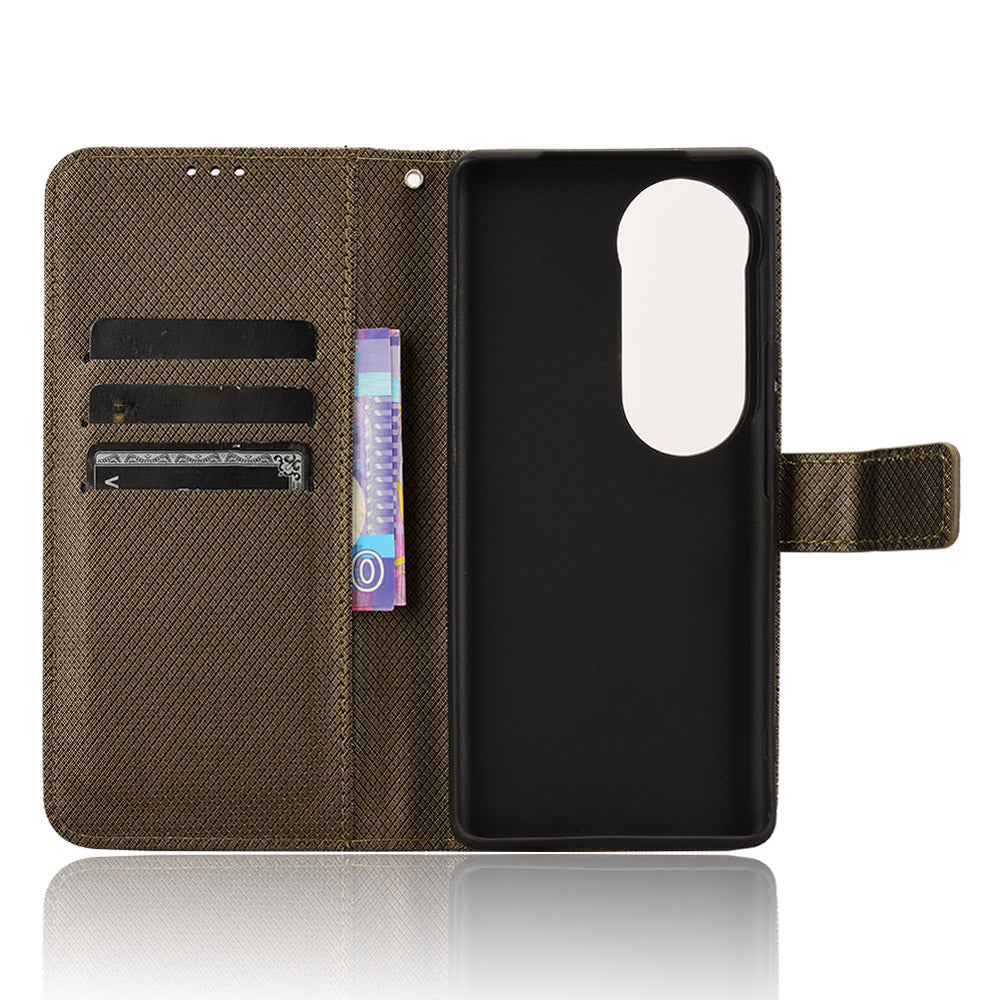 For vivo S19 Pro 5G  /  V40 5G Case PU Leather Diamond Texture Protective Phone Cover - Brown