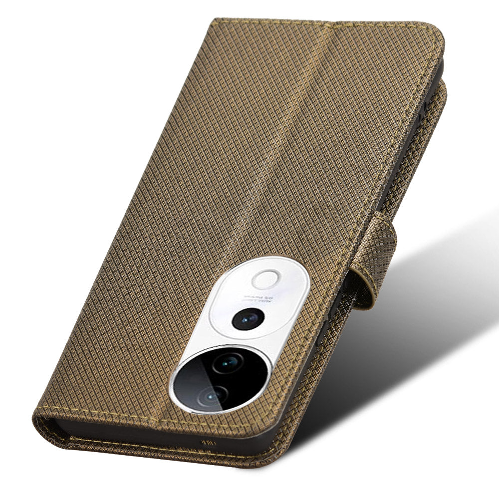 For vivo S19 Pro 5G  /  V40 5G Case PU Leather Diamond Texture Protective Phone Cover - Brown