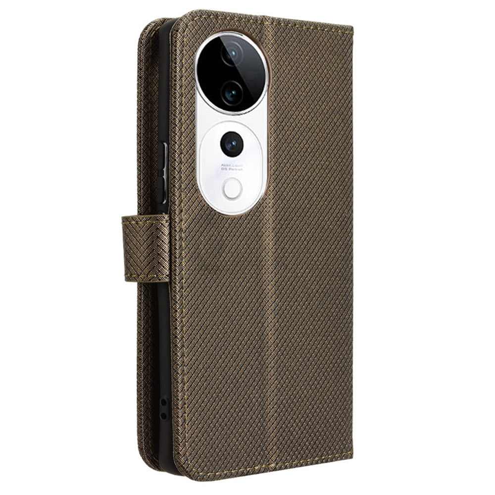 For vivo S19 Pro 5G  /  V40 5G Case PU Leather Diamond Texture Protective Phone Cover - Brown
