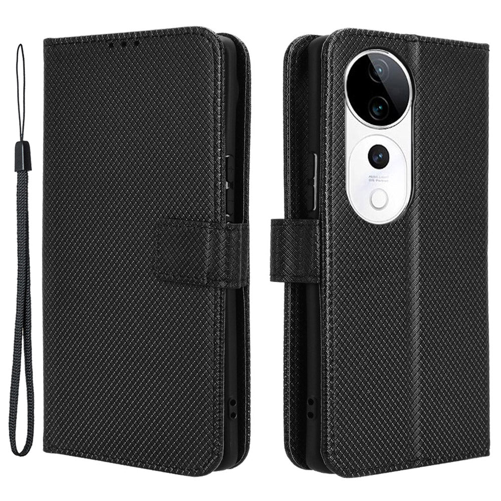 For vivo S19 Pro 5G  /  V40 5G Case PU Leather Diamond Texture Protective Phone Cover - Black