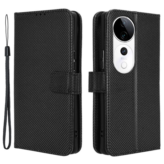 For vivo S19 Pro 5G  /  V40 5G Case PU Leather Diamond Texture Protective Phone Cover - Black